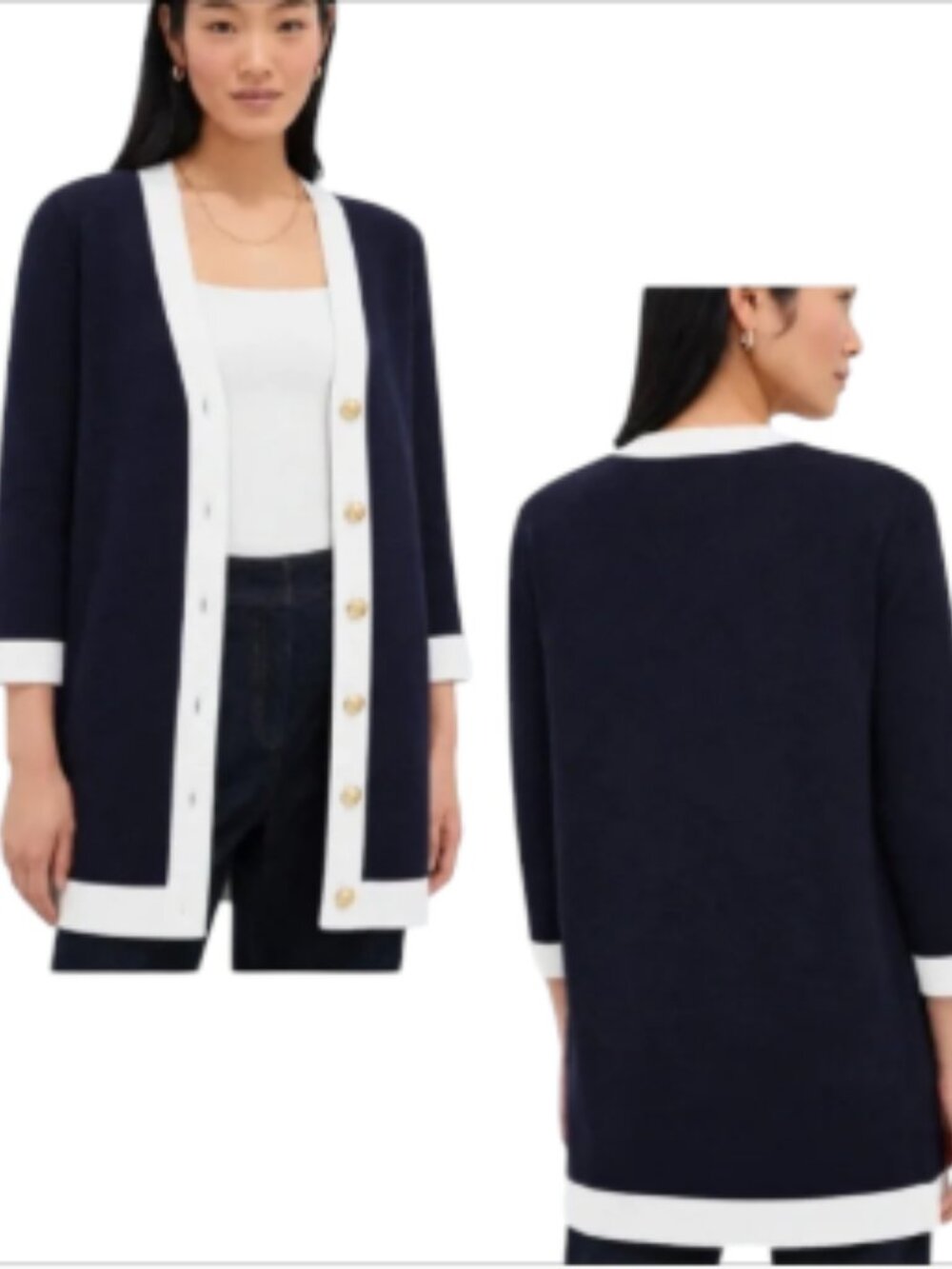Tuckernuck Knit Liv Cardigan Midnight Navy with White trim NWT Sz XS